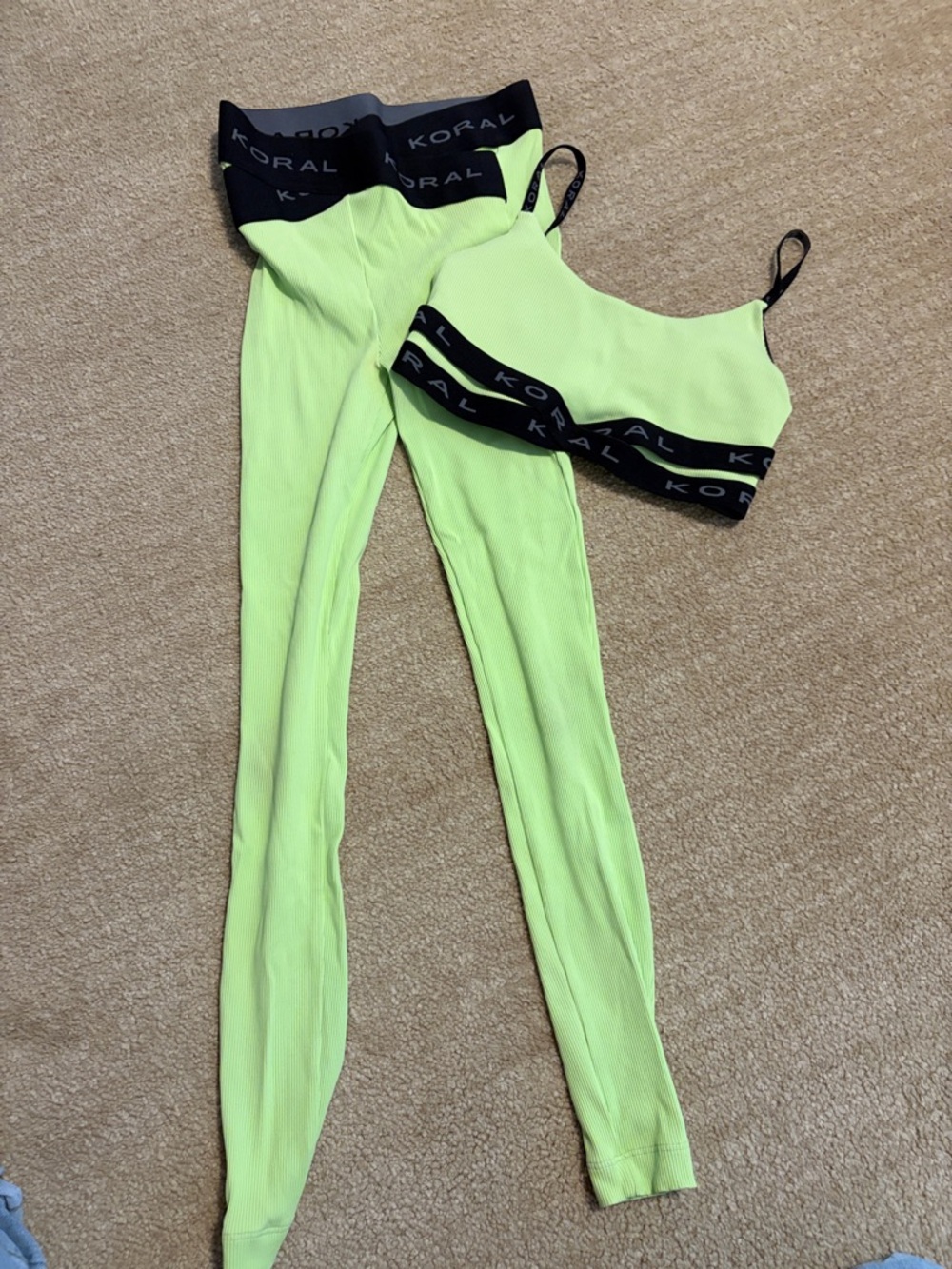 Koral Neon Lime Ribbed Sports Bra & High-Waist Leggings - SMALLS